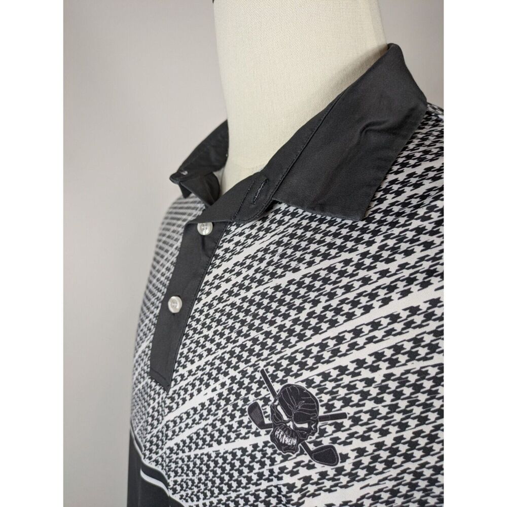 Tattoo Golf Mens M Polo Shirt Black White Houndstooth Print Athletic Performance - Picture 5 of 10